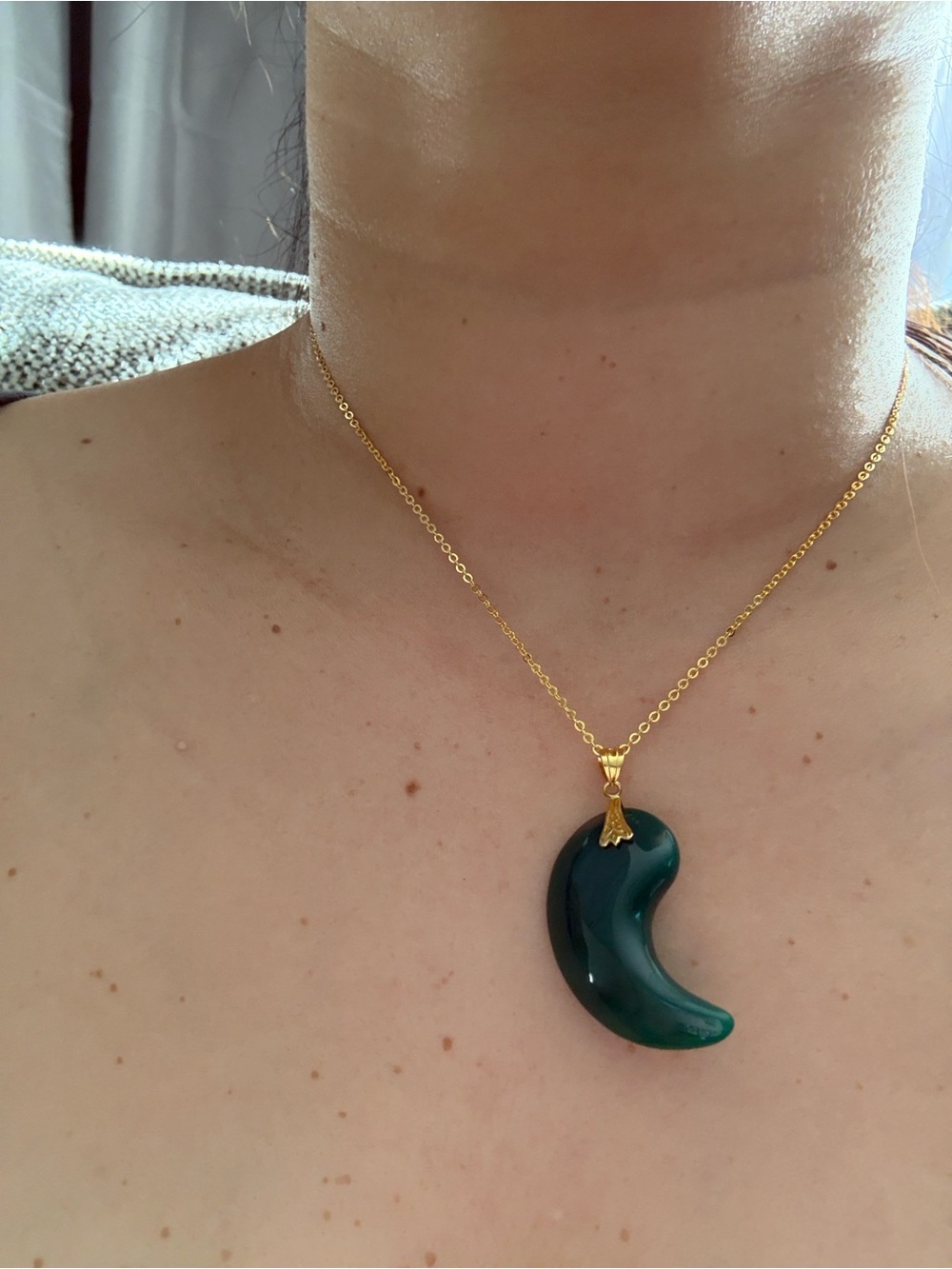 Silver Gold Plated Green Jade Magatama Natural Gemstone Necklace Japan